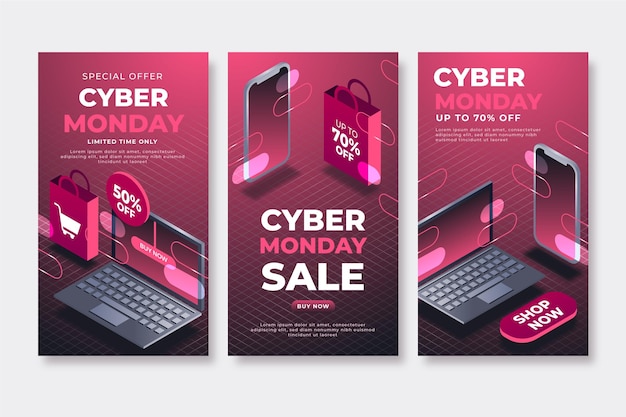 Isometric cyber monday instagram stories collection