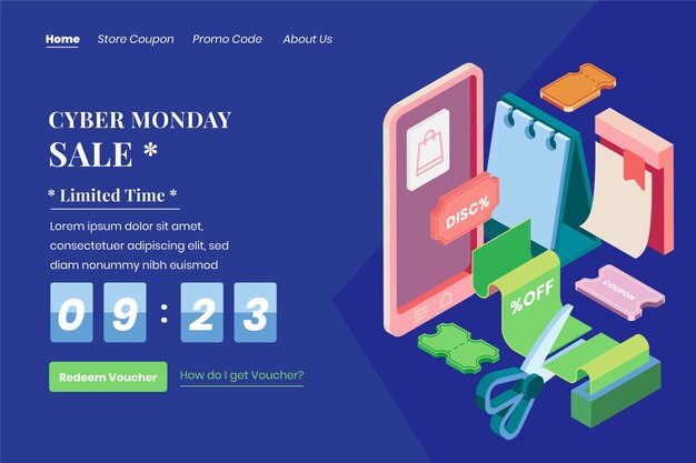 Isometric cyber monday landing page template