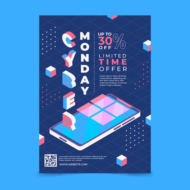 Free vector isometric cyber monday vertical poster template