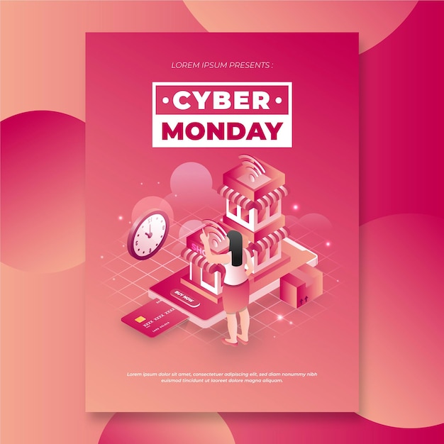 Free vector isometric cyber monday vertical poster template