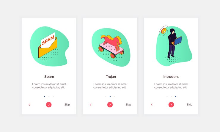 Free Vector isometric cyber security vertical banners with editable text clickable buttons and doodle style conceptual pictogram icons
