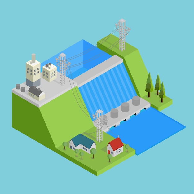 Free vector isometric dam design