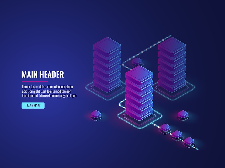 Free Vector isometric data flow processing, data protection and encryption process, server room