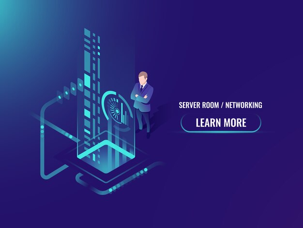 Isometric data flow processing, safe information on cloud server concept