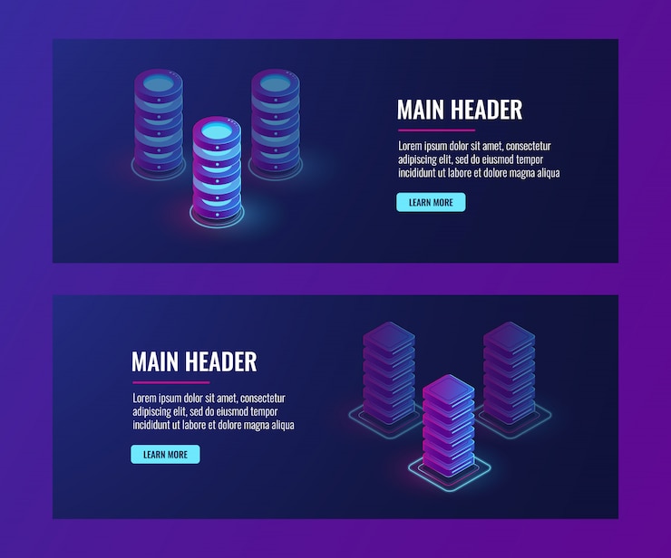 Free Vector isometric data flow processing, server room, data center and database banner, web host