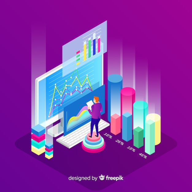 Free vector isometric data visualization concept background