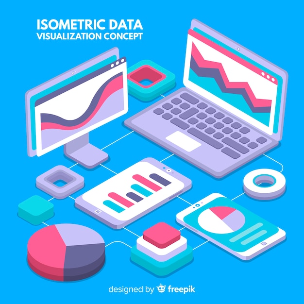 Isometric data visualization elements background