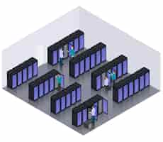 Free vector isometric datacenter hosting servers room concept