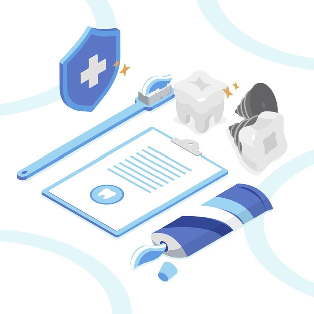 Isometric dental care concept illustration