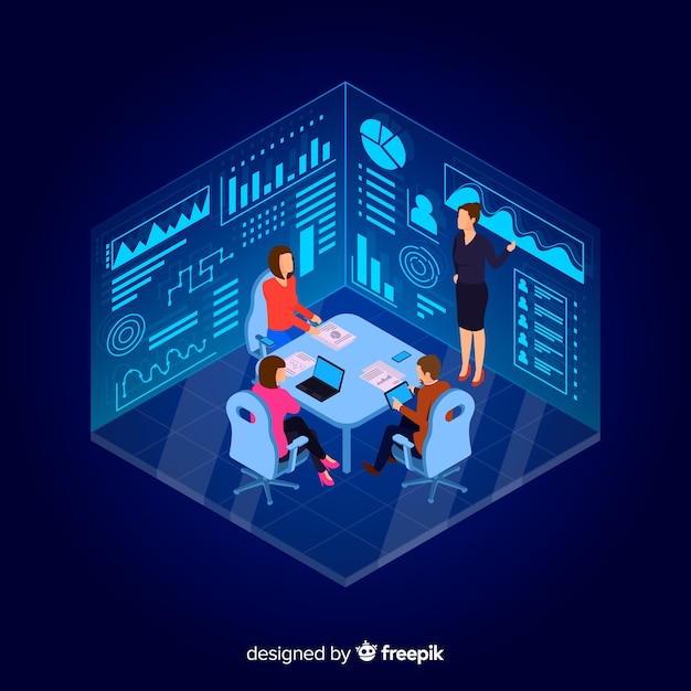 Free vector isometric design business people in a meeting