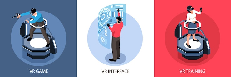 Free Vector isometric design concept with virtual reality interface playing and training people illustration