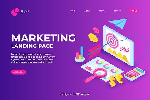 Free vector isometric design marketing landing page