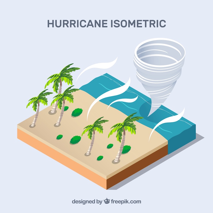 Free Vector isometric design with hurricane at beach