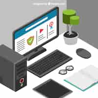 Free vector isometric desk with flat design