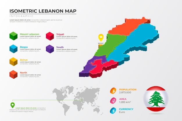 Изометрическая подробная карта Ливана