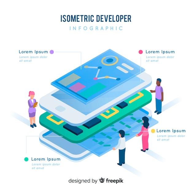 Free vector isometric developer infographic