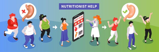 Isometric dietician nutritionist illustration