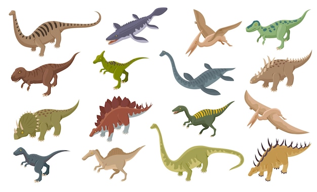 Free vector isometric dinosaurs icons collection