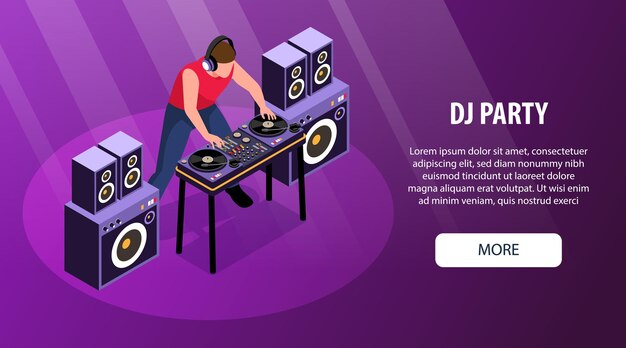 Изометрические dj горизонтальный баннер иллюстрация