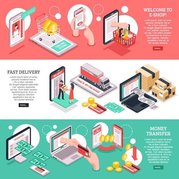 無料ベクター 等尺性eコマースバナーセット