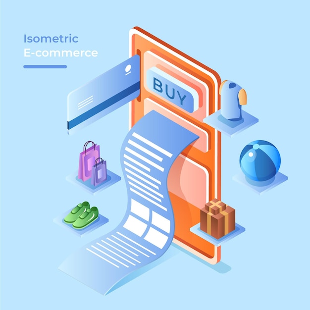 Isometric e-commerce concept with products