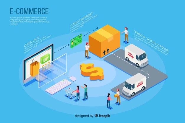 Isometric e-commerce elements background