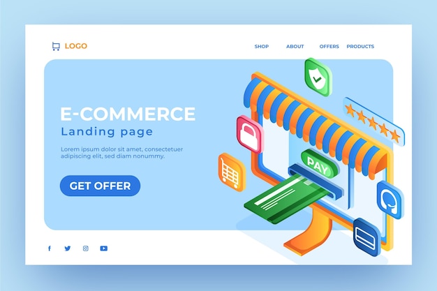 Free vector isometric e-commerce landing page credit card