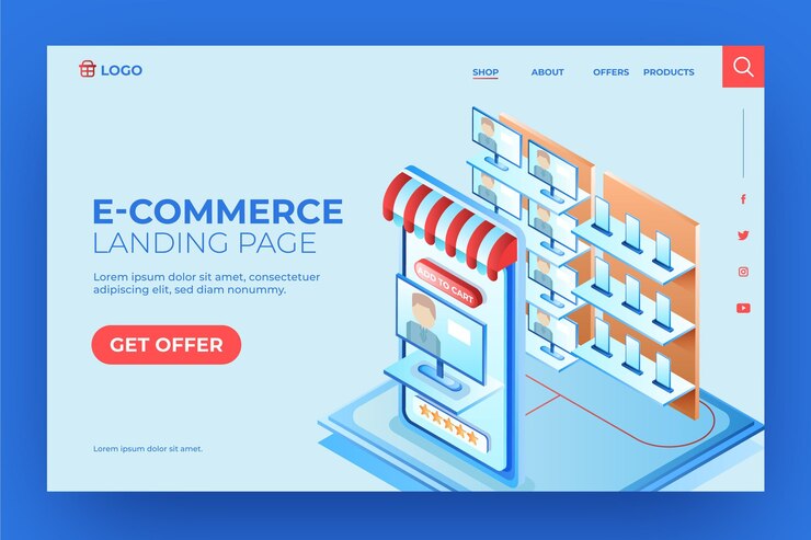 Free Vector isometric e-commerce landing page tech store