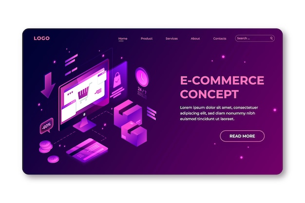 Free vector isometric  e-commerce template concept