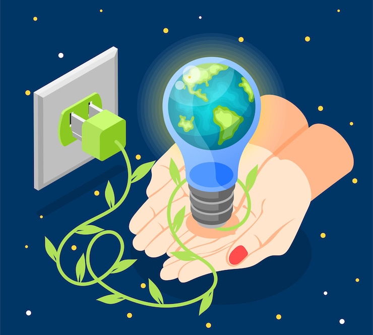 Free Vector isometric earth hour composition with human hands holding globe in light bulb