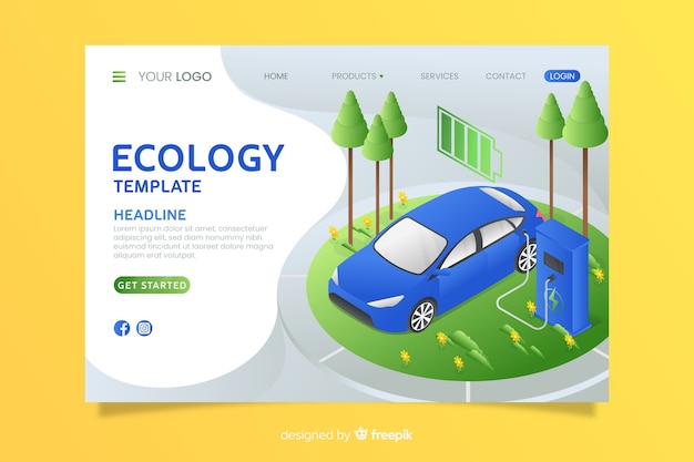 Free vector isometric ecology landing page template