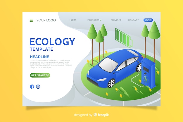 無料ベクター 等尺性エコロジーランディングページテンプレート