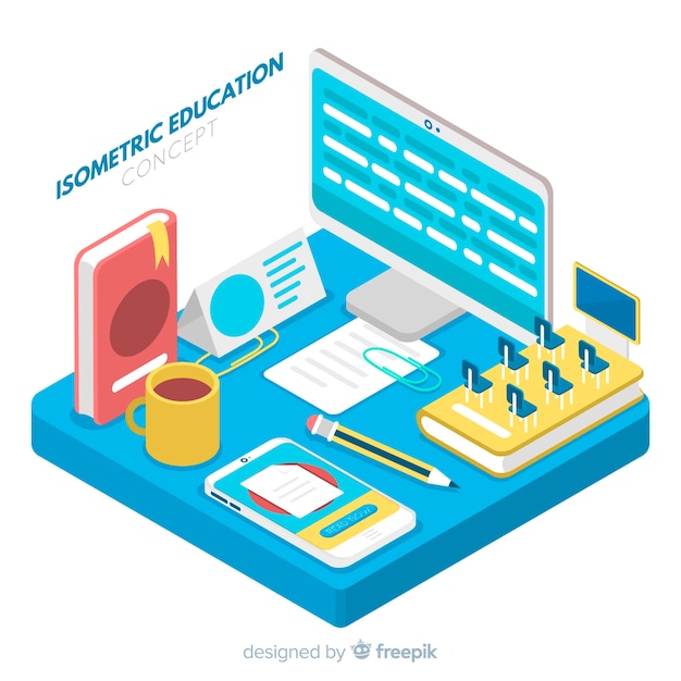 Free vector isometric education concept