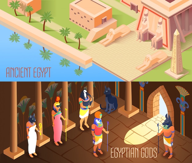 Бесплатное векторное изображение Изометрические египет баннеры