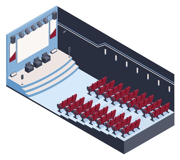 Free vector isometric empty press conference hall with no audience vector illustration