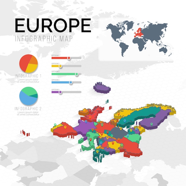 Vettore gratuito mappa isometrica europa infografica