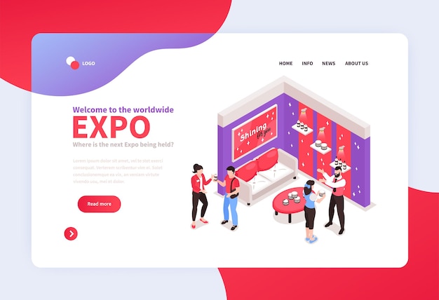 Isometric expo stand concept landing page