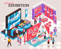 Free vector isometric expo stand design concept of exhibition booth design illustration