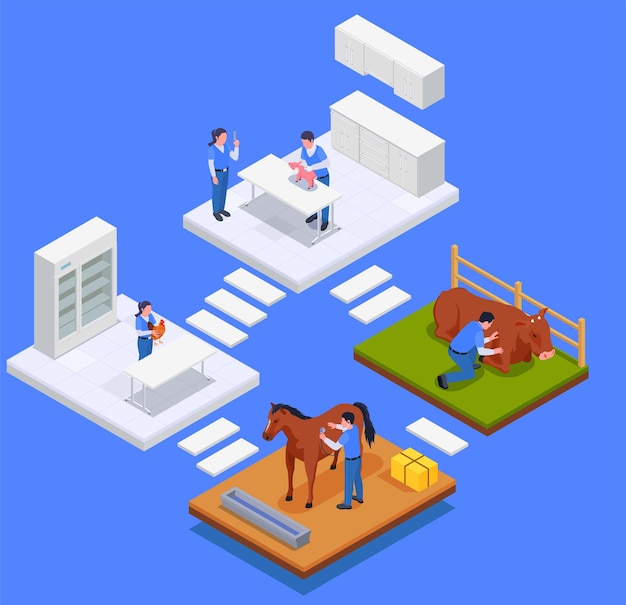 Isometric Farm Animals Veterinary Composition