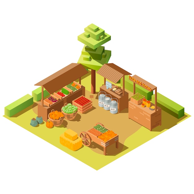 Free vector isometric farm local grocery market
