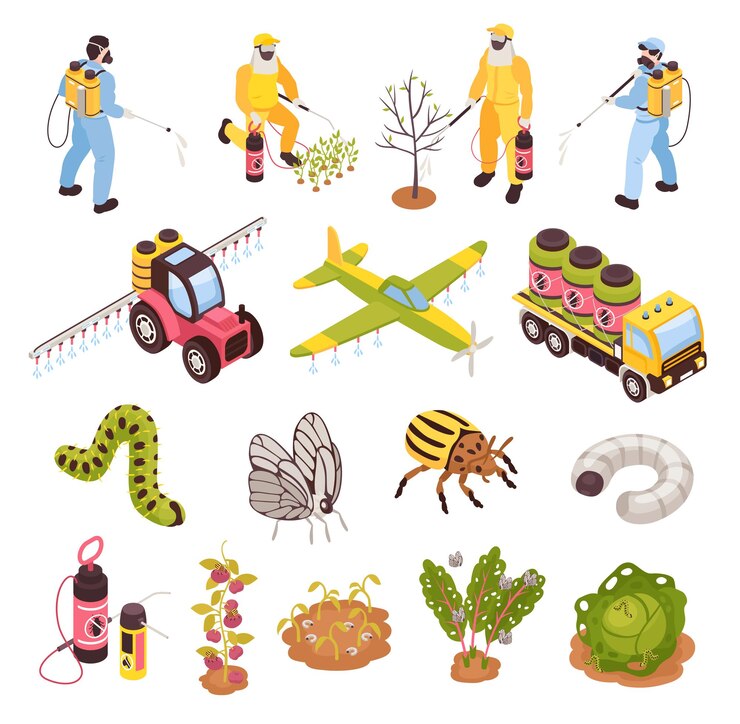 Free Vector isometric farming and argiculture pest control icons set isolated vector illustration
