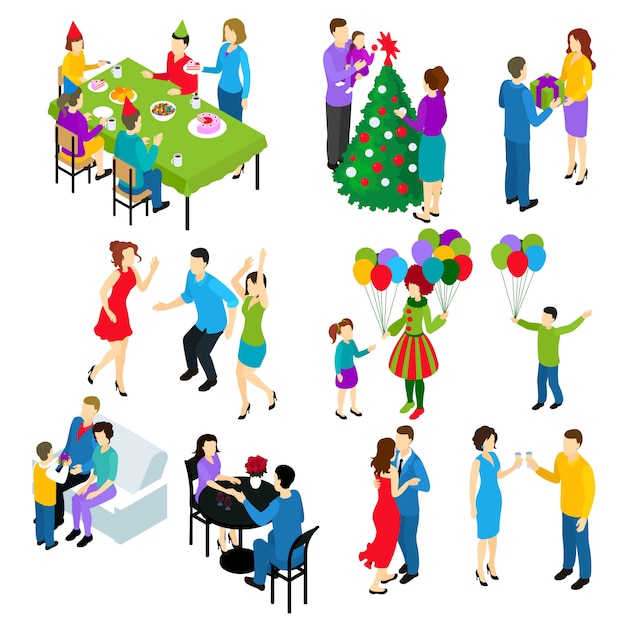 Isometric festive people set