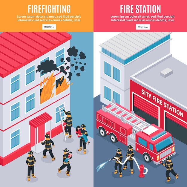 Isometric Firefighter Banners