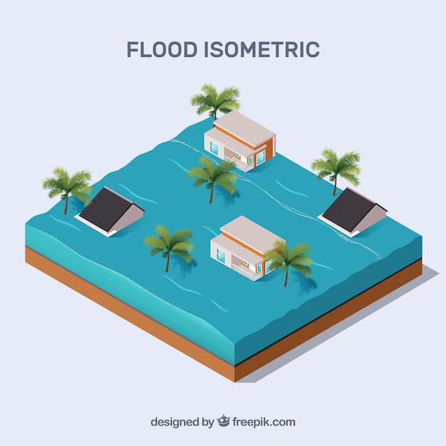 Бесплатное векторное изображение Концепция концепции изометрического наводнения