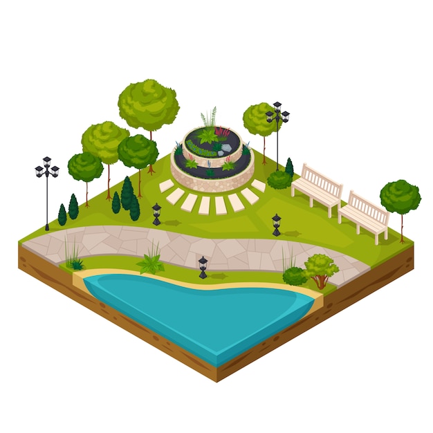 Isometric fragment of park landscape 