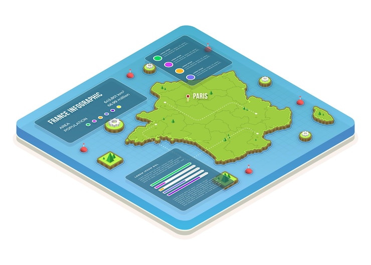 Free Vector isometric france map infographic