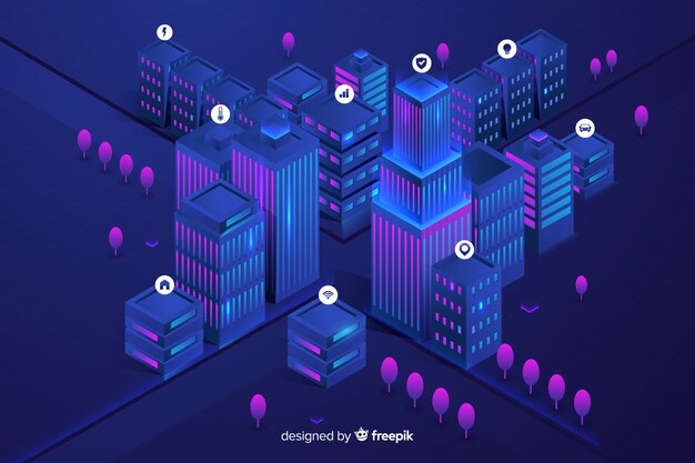 Isometric futuristic city background