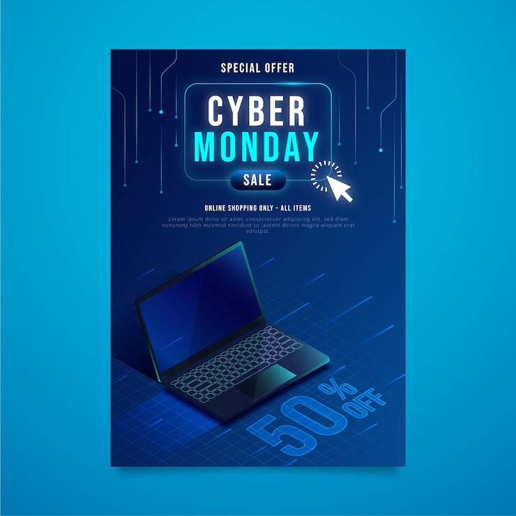 Free Vector isometric futuristic cyber monday vertical poster template