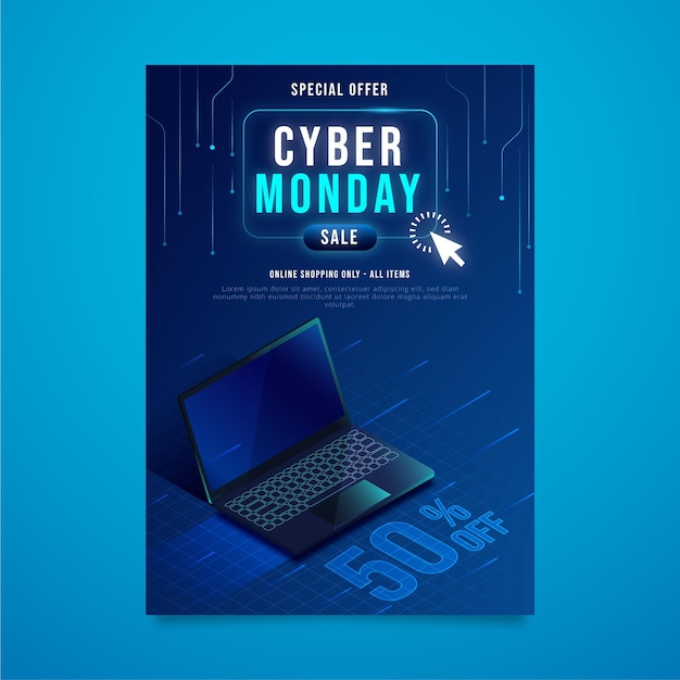 Isometric futuristic cyber monday vertical poster template