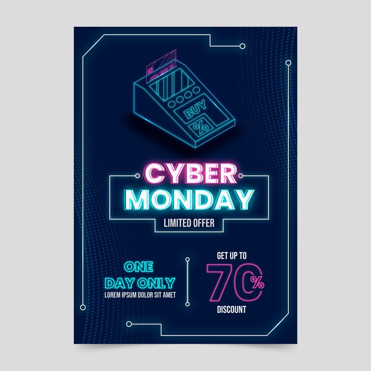 Free Vector isometric futuristic cyber monday vertical poster template